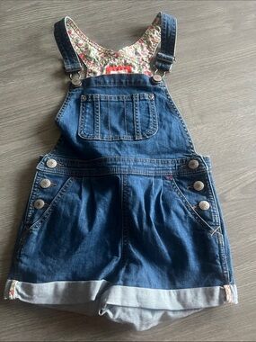 Mini Boden Blue Denim Short Overalls with Floral Lining